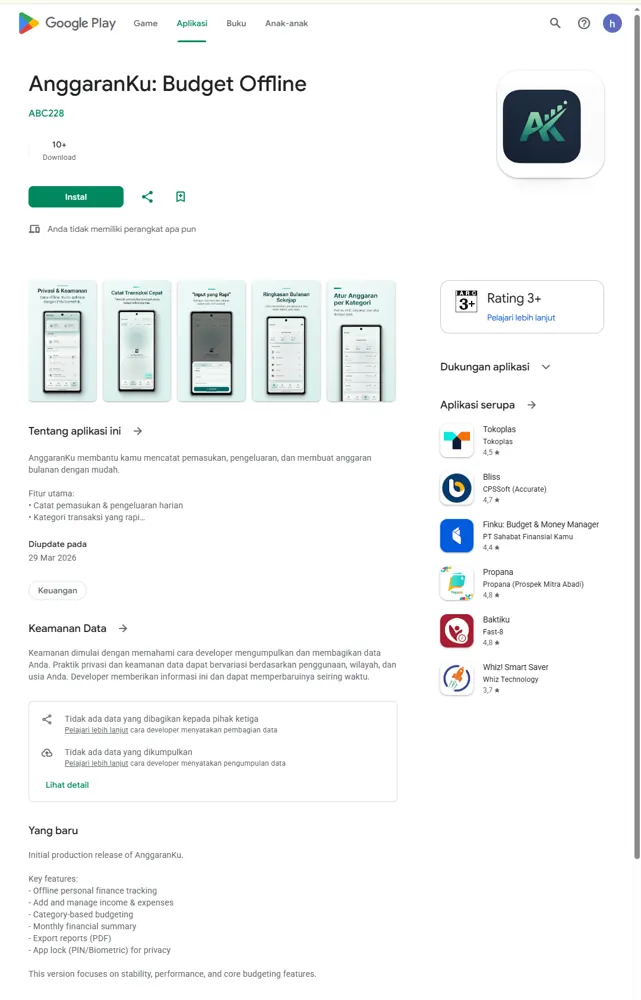 Screenshot Google Play AnggaranKu