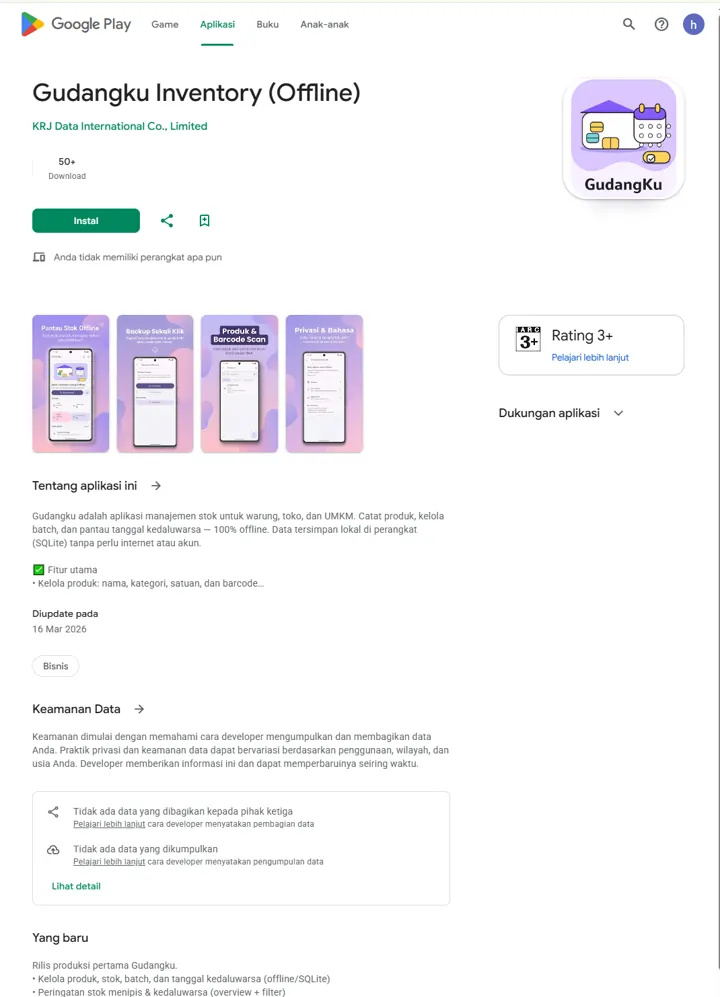 Screenshot Google Play Gudangku Inventory