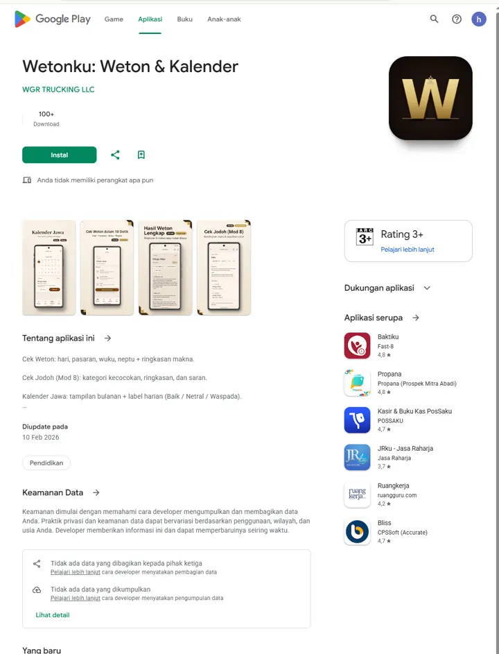 Screenshot Google Play Wetonku