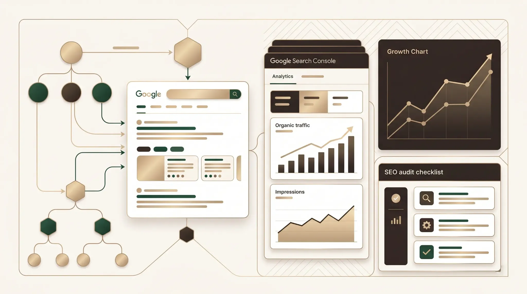 Blueprint strategi SEO Bozwe untuk audit, keyword mapping, Google Search Console, dan pertumbuhan trafik organik