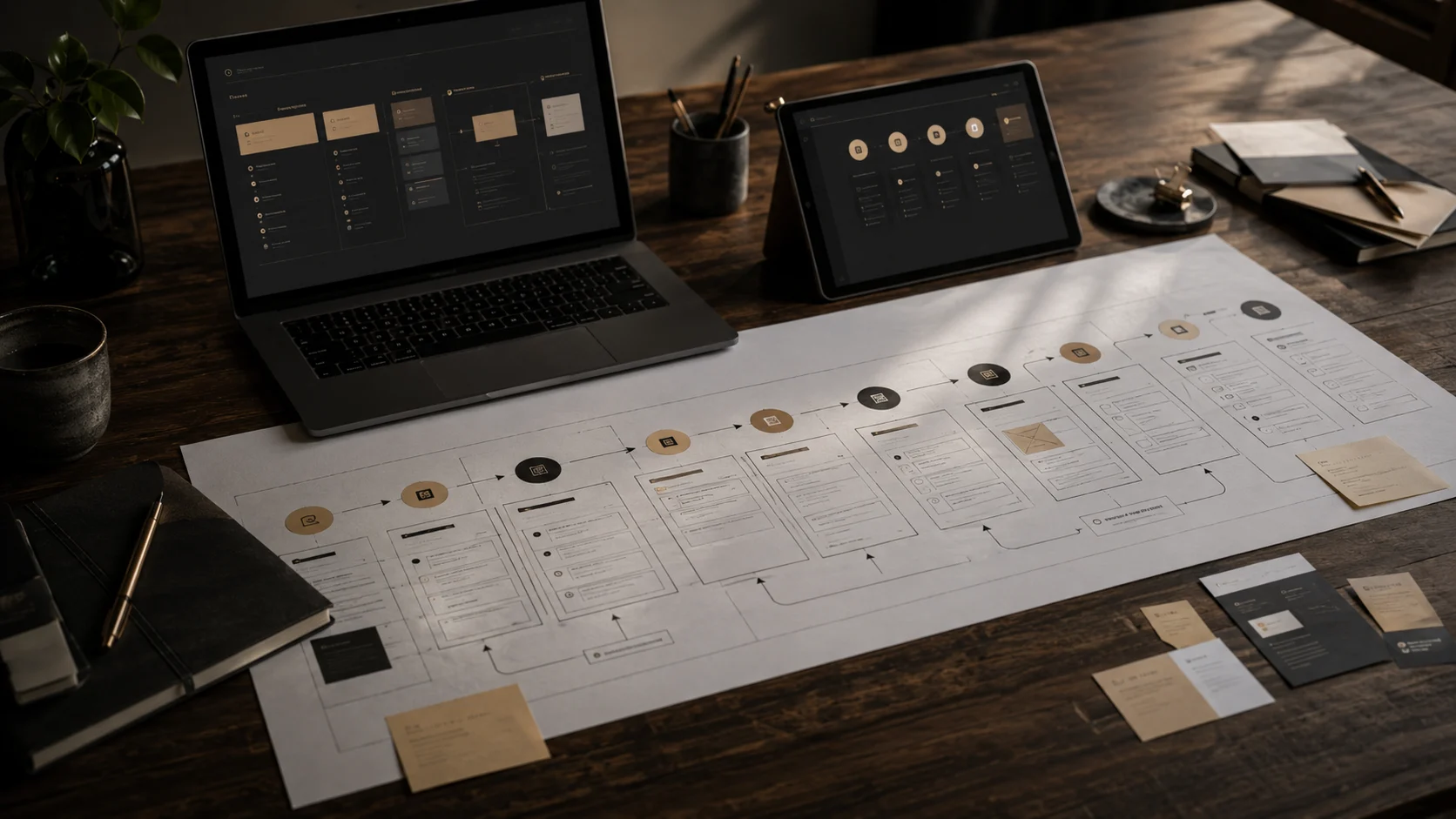 Hero image proses kerja Bozwe dari discovery struktur konten desain development SEO testing dan launch